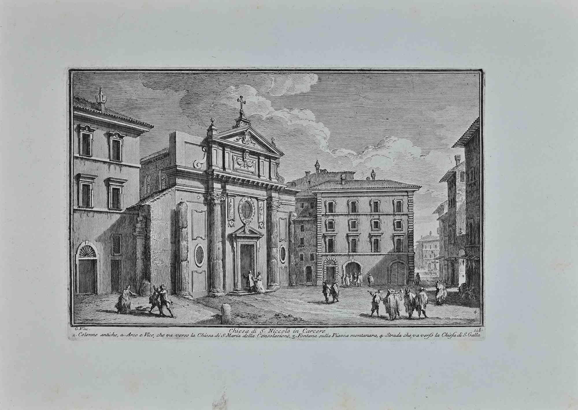 S.Niccolo in Carcere Church is an original etching of the Late 18th century realized by Giuseppe Vasi.

Signed and titled on plate lower margin. 

Good conditions.

Giuseppe Vasi  (Corleone,1710 - Rome, 1782) was an engraver, architect, and