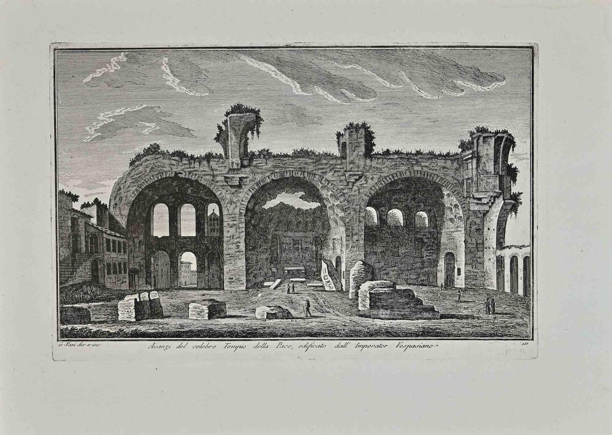 Tempio della Pace is an original etching of the Late 18th century realized by Giuseppe Vasi.

Signed and titled on plate lower margin. 

Good conditions.

Giuseppe Vasi  (Corleone,1710 - Rome, 1782) was an engraver, architect, and landscape artist.