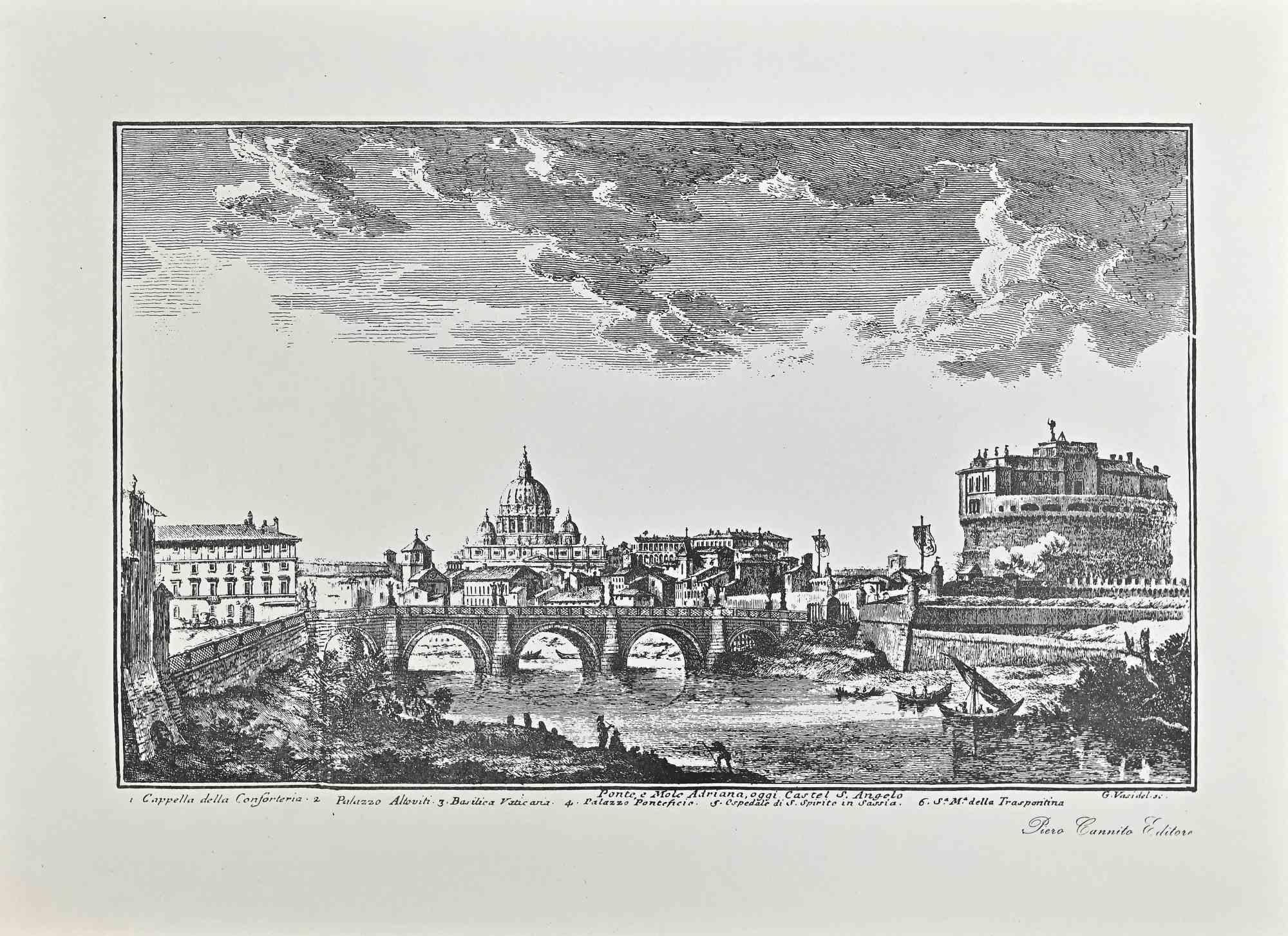 Giuseppe Vasi Figurative Print – Ansicht von Castel Sant'Angelo – Offsetdruck  Nach G. Vasi – frühes 20. Jahrhundert