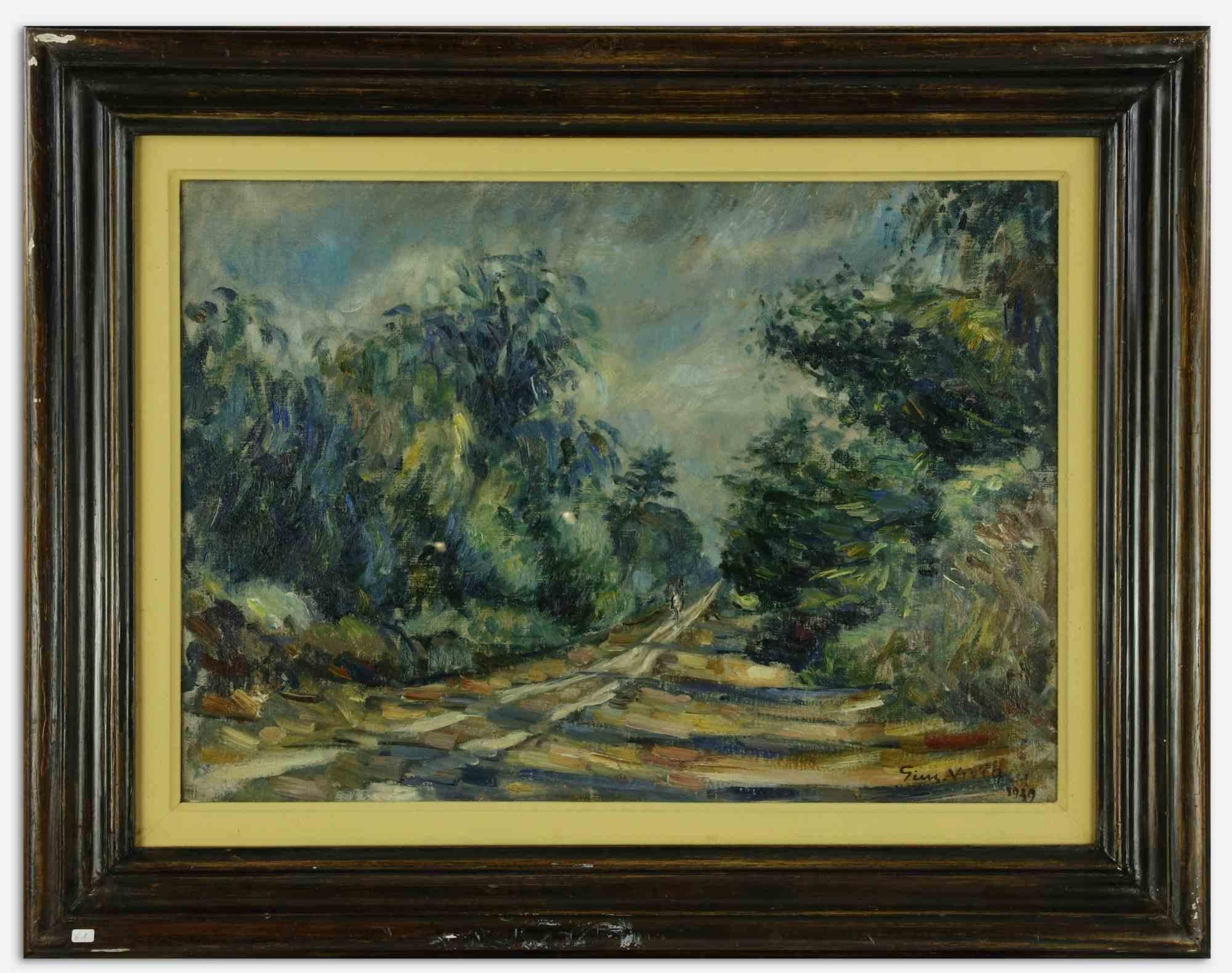 Walk in S. Rossore is an original modern artwork realized in 1929 by Giuseppe Viviani.

Mixed colored oil on canvas.

Hand signed and dated in the bottom right:"Gius. Viviani 1929".

Published in the general catalogue “Viviani Catalogo delle Opere”,