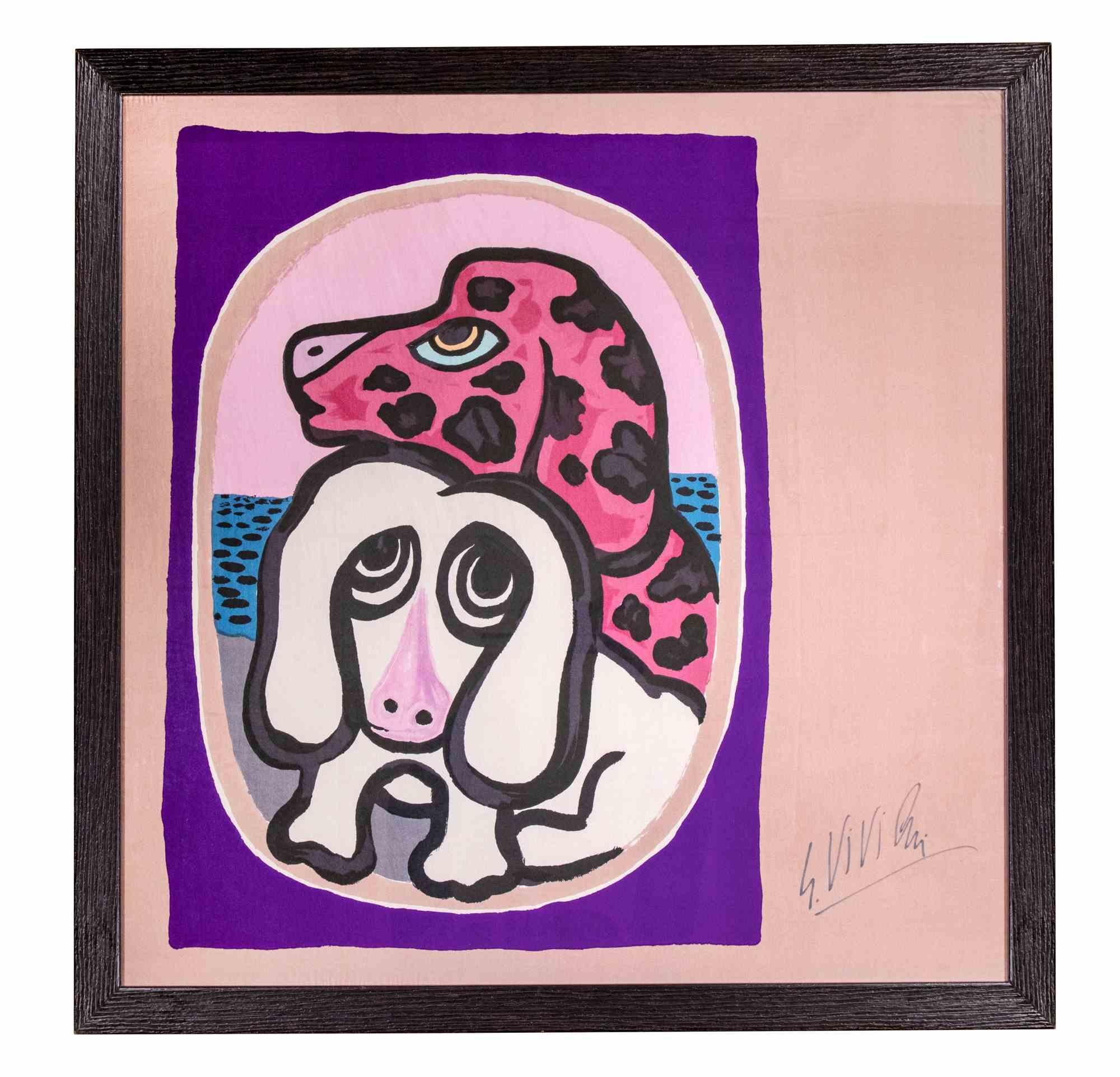Dogs is a artwrok realized by Giuseppe Viviani in 1964.

The artwork consist in an original screen print on silk.

Hand signed signed by the Artist.

Edition of 300, of which only a few were signed by Viviani.

Published on the Viviani's Catalogue