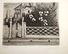 Vintage Flowers and Riuns - Original Etching by Giuseppe Viviani