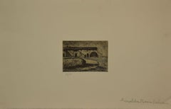 Horse and Stable in Twilight-Original Etching after G. Viviani- Late20th Century