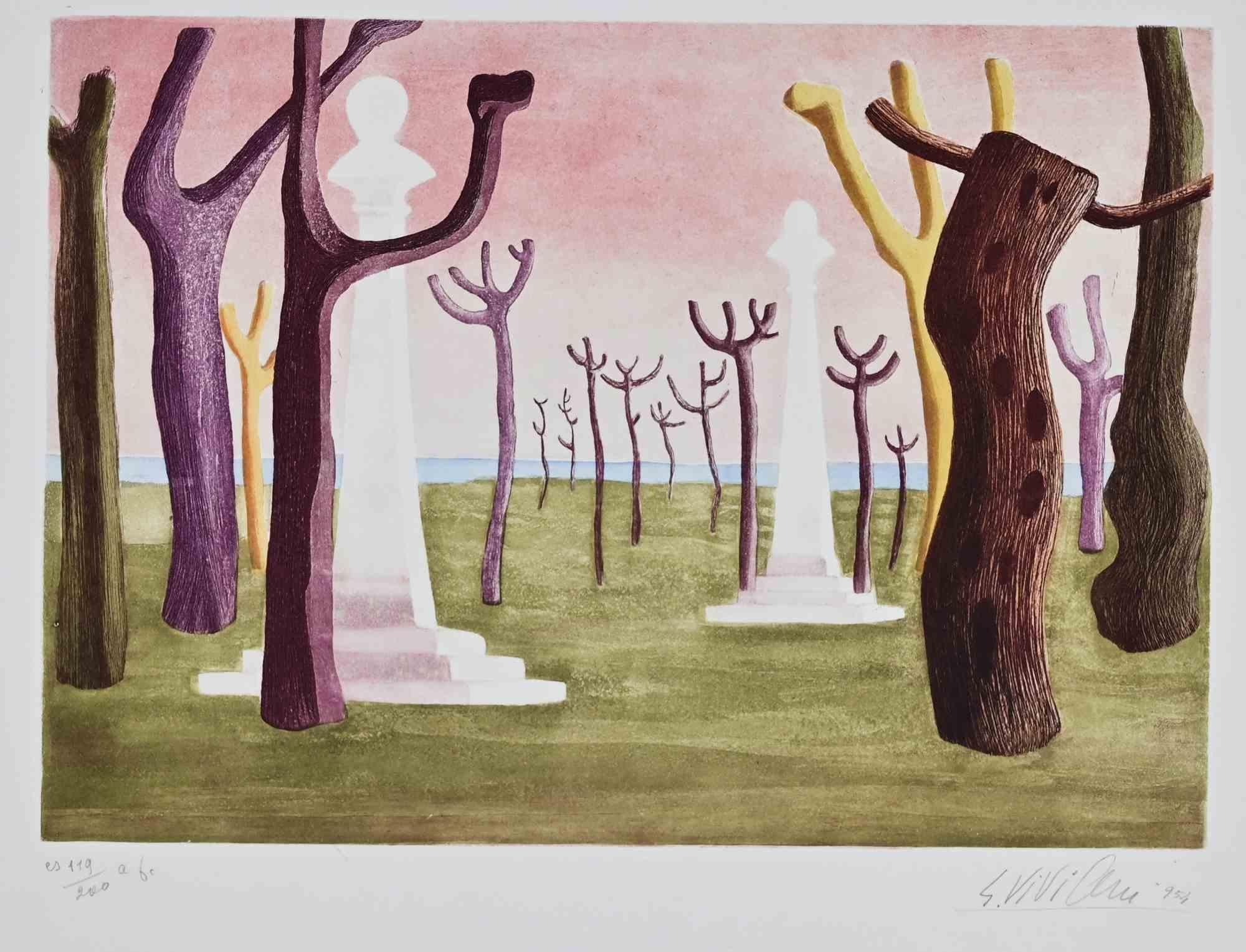 Giuseppe Viviani Figurative Print - Landscape Lithograph, Signed Edition of 200, Contemporary, 1954