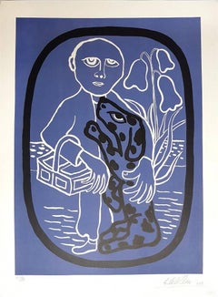 Uomo con cane - Litografia di Giuseppe Viviani - 1961