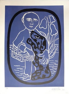 Man with dog - Lithograph by Giuseppe Viviani - 1961