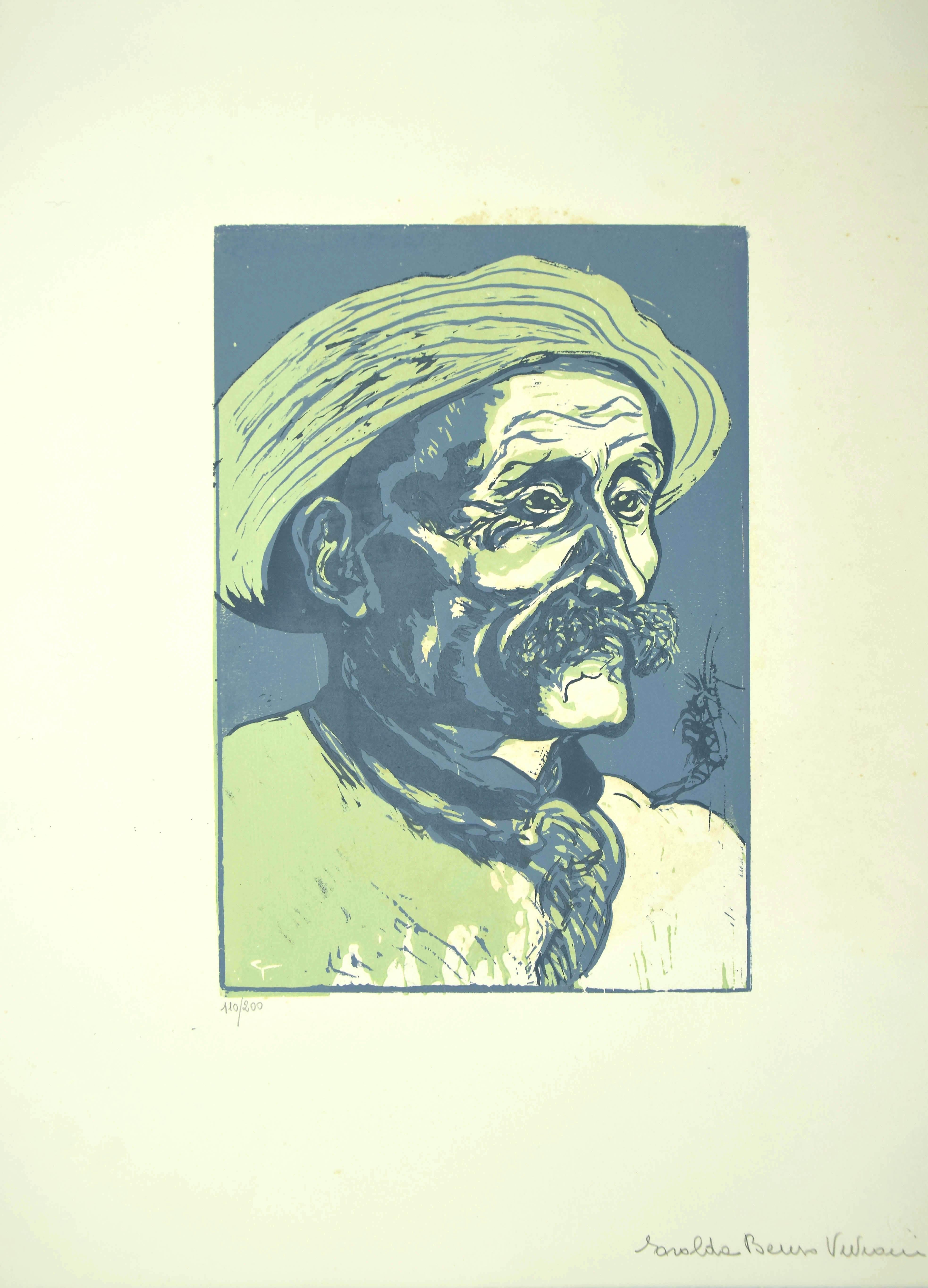 Portrait of Old Man is an original woodcut realized by Giuseppe Viviani in 1927.

Image dimensions:  38.5 x 27 cm.

Hand-signed in pencil on the lower right, and numbered in pencil on the lower-left by Viviani's wife.

This is a color woodcut on
