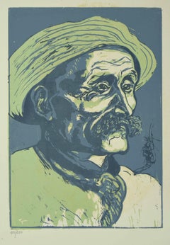 Portrait d'un vieil homme - gravure sur bois de Giuseppe Viviani - 1927