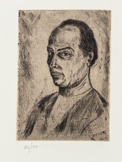 Portrait - Original Etching on Paper by Giuseppe Viviani - 20th Century