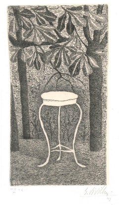 Vintage Table in the Wood - Original Etching by Giuseppe Viviani - 1949