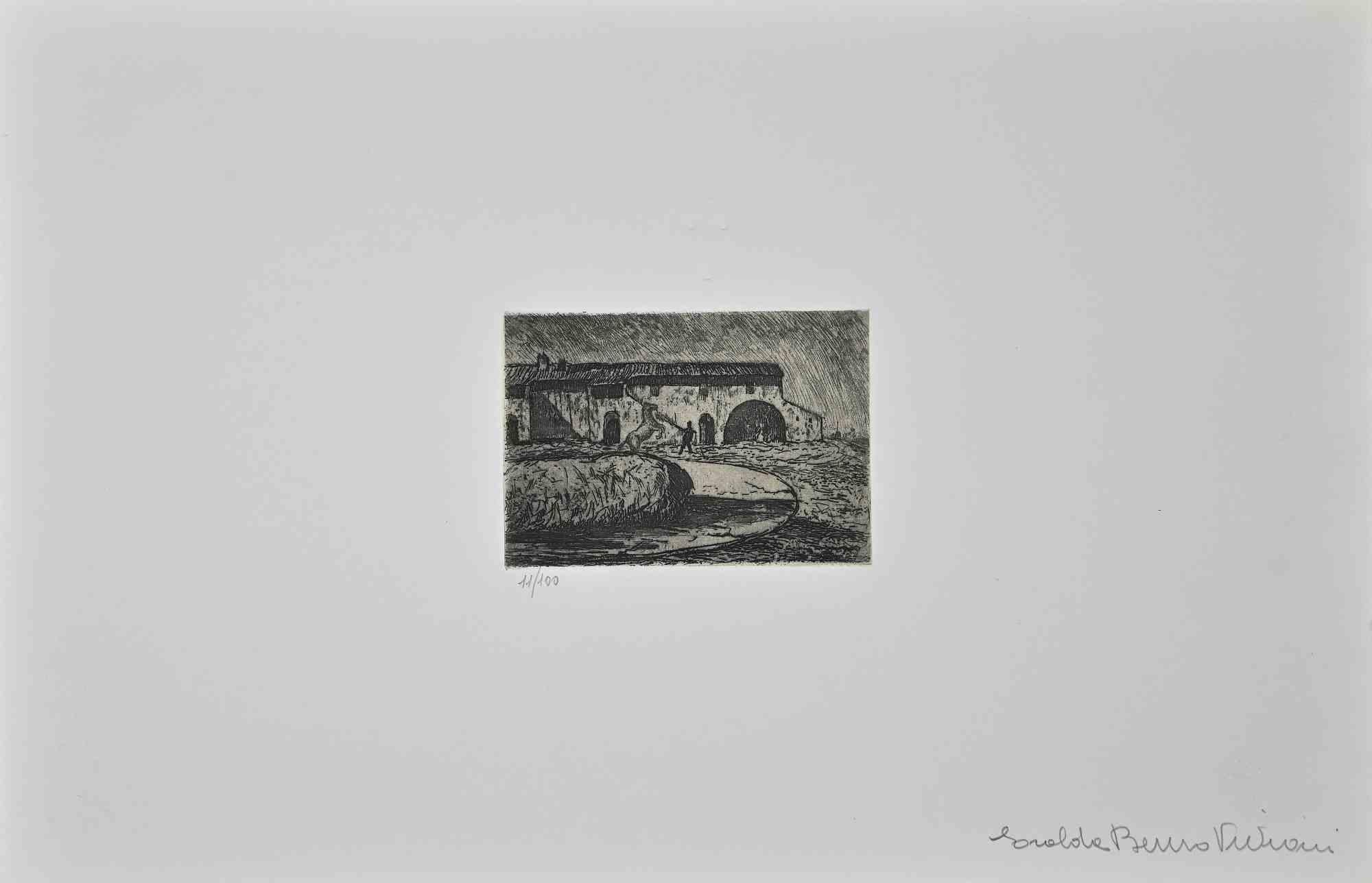 Il fattore is an original modern artwork realized in the 1920s by Giuseppe Viviani (Agnano, San Giuliano Terme, 1898 – Pisa, 1965).

Original B/W Etching on paper. 

Numbered on the lower left corner: 11/100.

Edition of 100 numbered and signed by