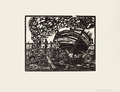 Lavoratori in riva al mare - xilografia di Giuseppe Viviani - 1926
