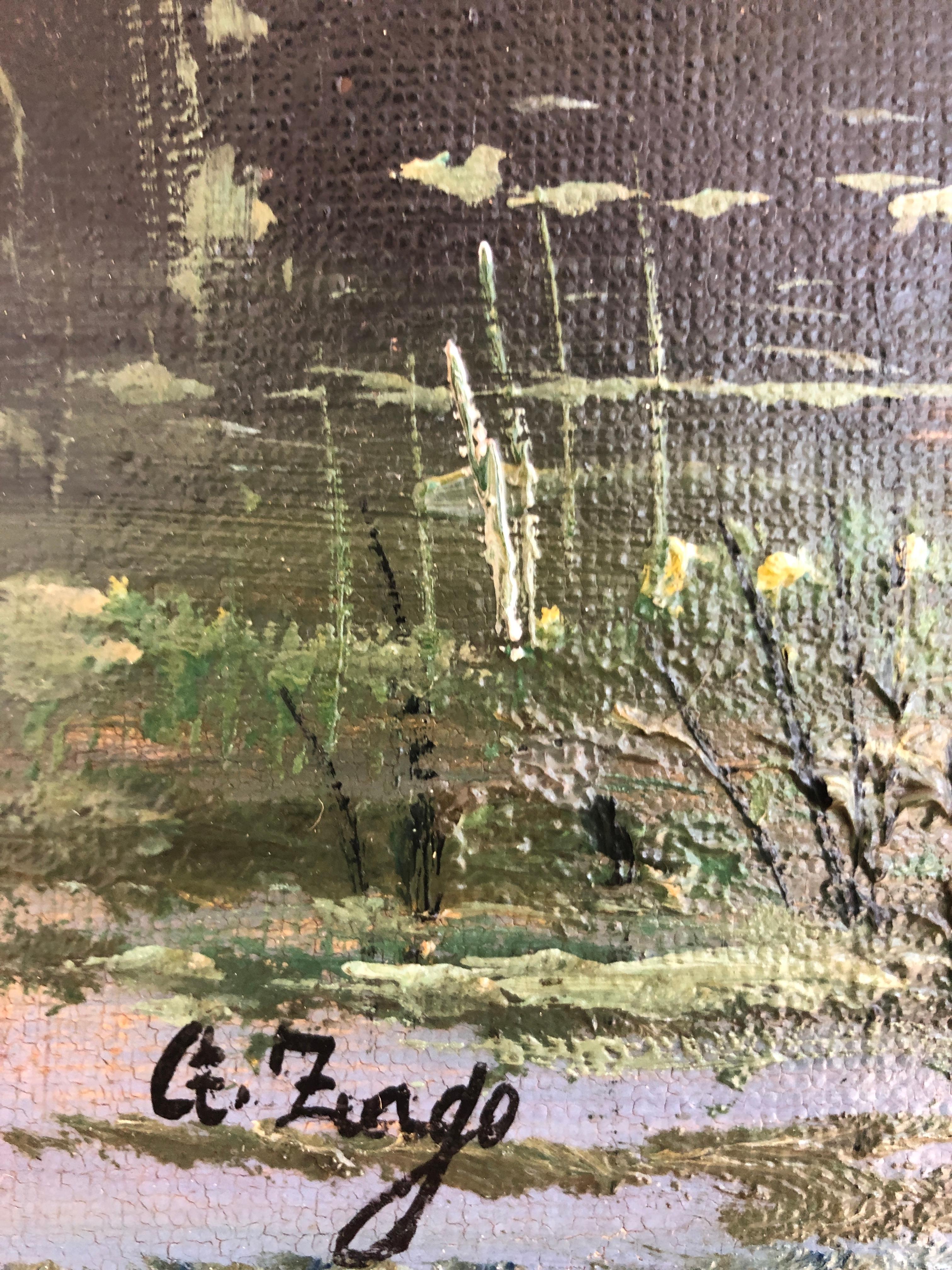 La casita gris - Painting Escuela italiana de Giuseppe Zago