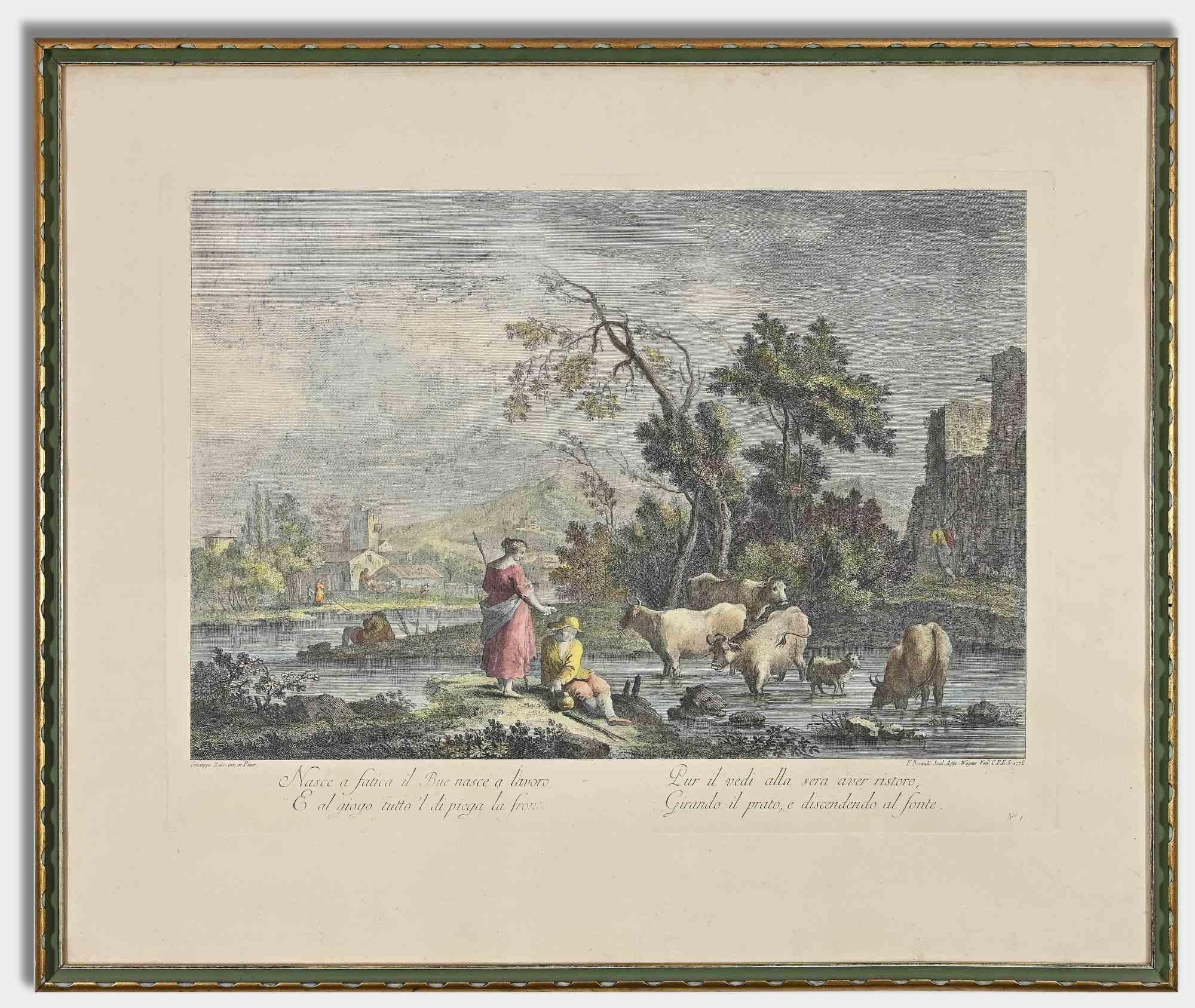 Figurative Print Giuseppe Zais - Gravure à l'eau-forte - XVIIIe siècle