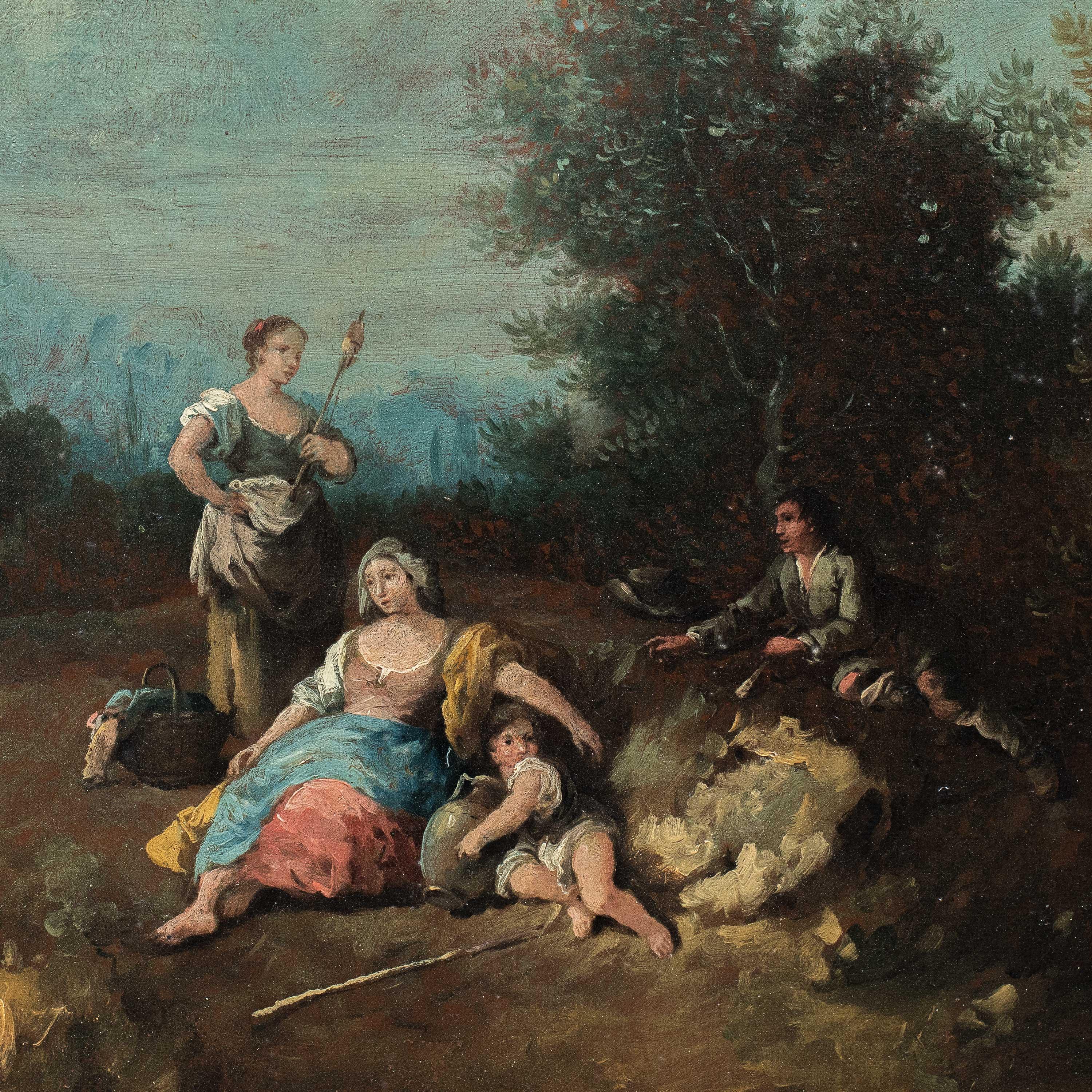 Giuseppe Zais (Venetian master) - 18th century landscape painting - Figures - Painting by Giuseppe Zais (Canale d'Agordo, Belluno 1709 - Treviso 1781)