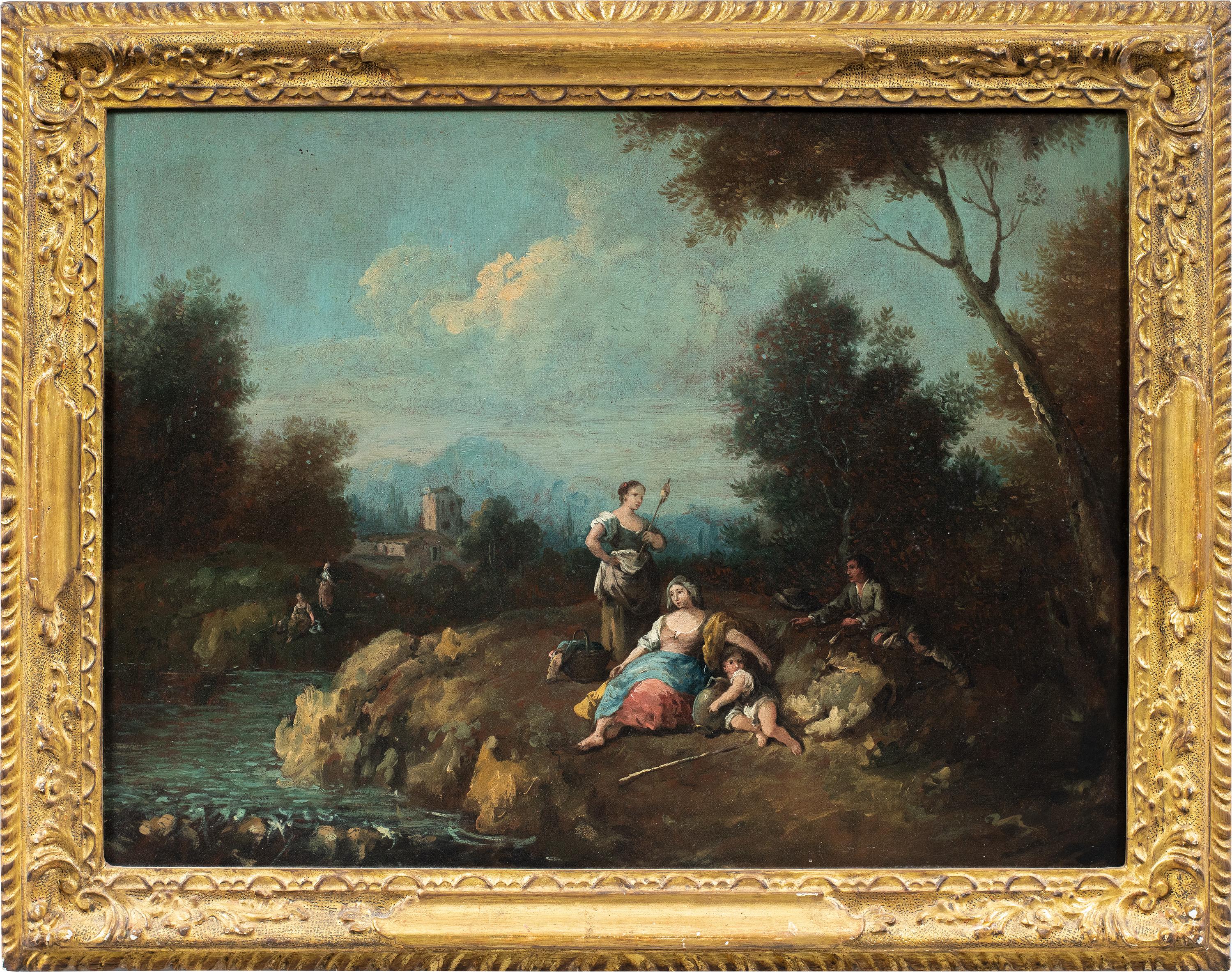 Giuseppe Zais (Canale d'Agordo, Belluno 1709 - Treviso 1781) Figurative Painting - Giuseppe Zais (Venetian master) - 18th century landscape painting - Figures