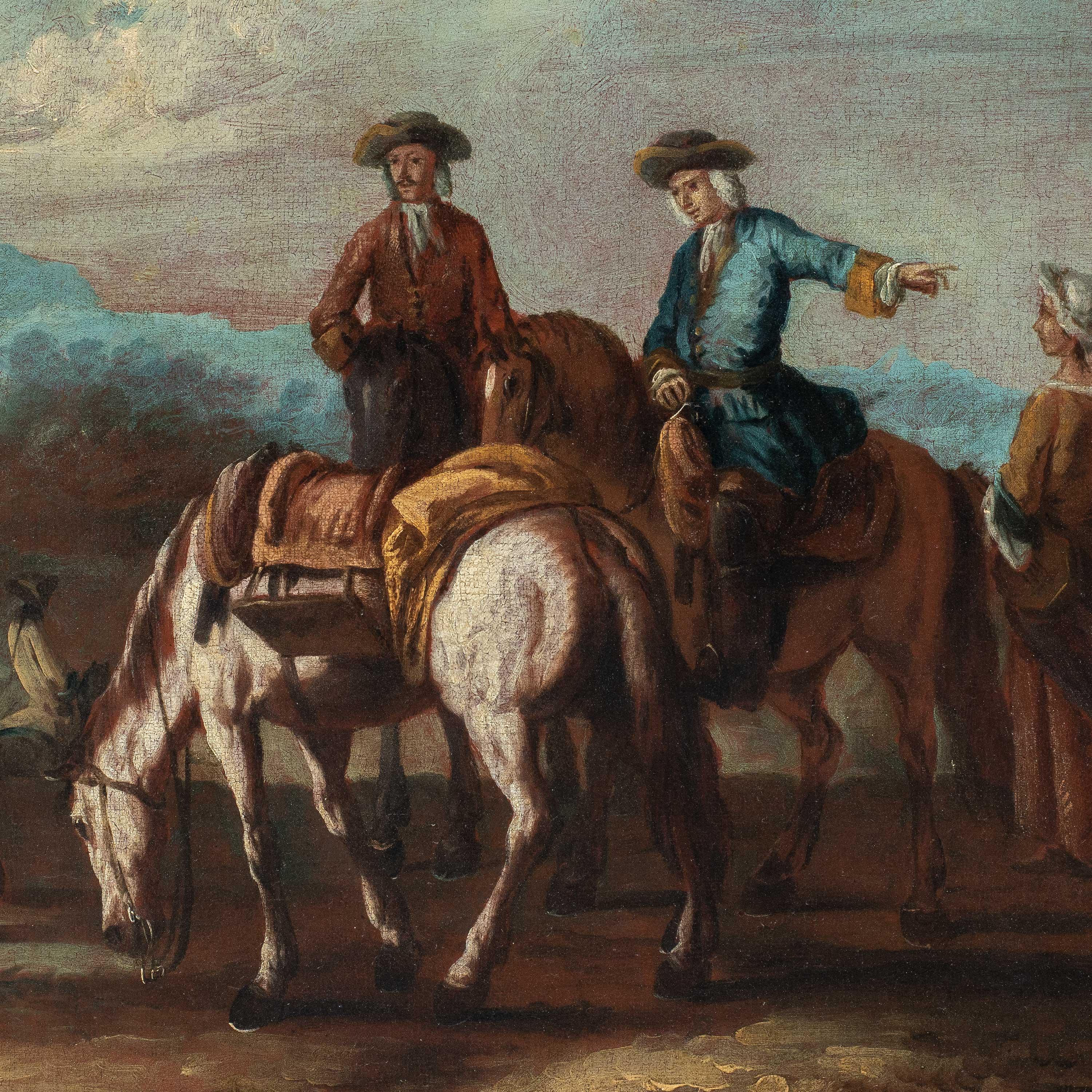 Giuseppe Zais (maître vénitien) - Peinture de paysage du XVIIIe siècle - Chevaliers - Painting de Giuseppe Zais (Canale d'Agordo, Belluno 1709 - Treviso 1781)