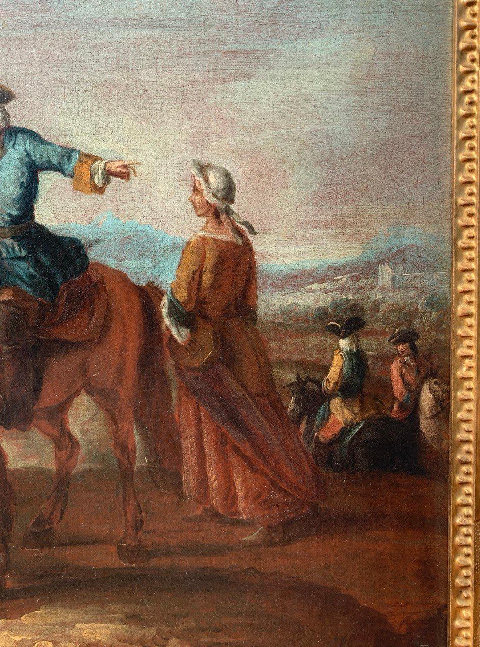Giuseppe Zais (maître vénitien) - Peinture de paysage du XVIIIe siècle - Chevaliers - Marron Figurative Painting par Giuseppe Zais (Canale d'Agordo, Belluno 1709 - Treviso 1781)