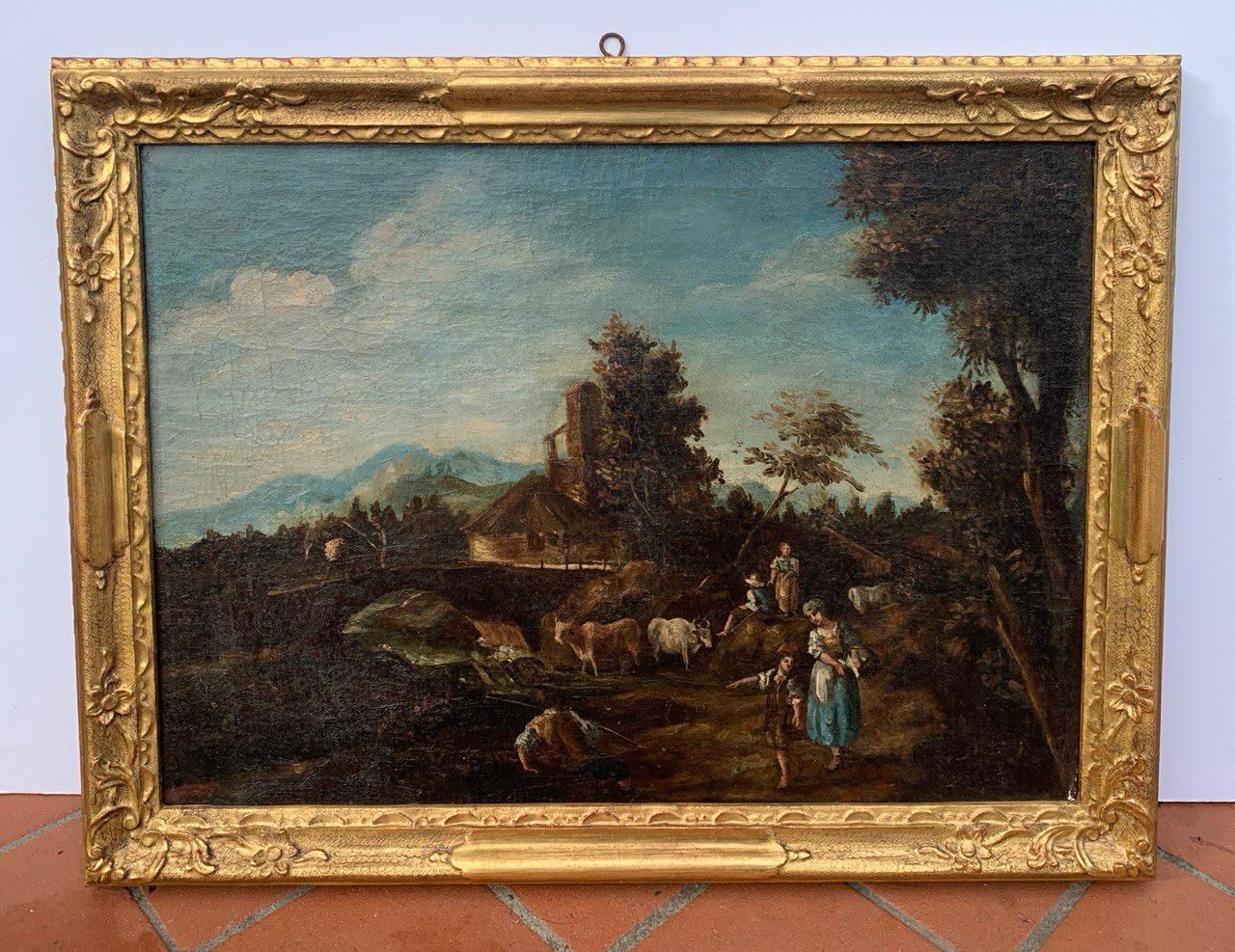 Giuseppe Zais (Venezianischer Meister) - Landschaftsmalerei des 18. Jahrhunderts - Landschaft (Rokoko), Painting, von Giuseppe Zais (Canale d'Agordo, Belluno 1709 - Treviso 1781)