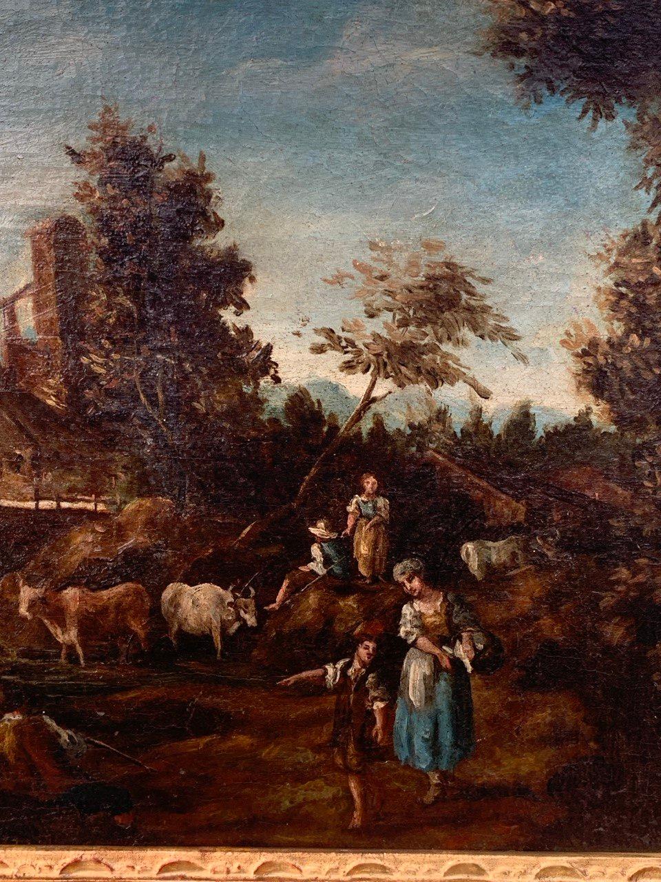 Giuseppe Zais (Venezianischer Meister) - Landschaftsmalerei des 18. Jahrhunderts - Landschaft (Schwarz), Landscape Painting, von Giuseppe Zais (Canale d'Agordo, Belluno 1709 - Treviso 1781)