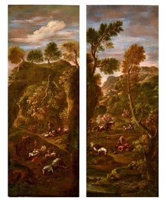 Zais Landscape Couple Paint Huile sur toile Vieux maître 18ème siècle Italie Venise