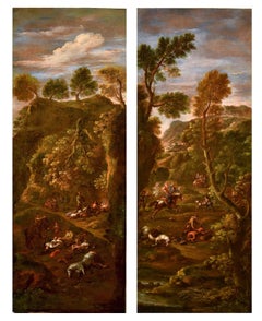 Antique Zais Landscape Couple Paint Oil on canvas Old master 18th Century Italy Venice