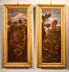 Zais Landscape Couple Paint Oil on canvas Old master 18th Century Italy Venice
