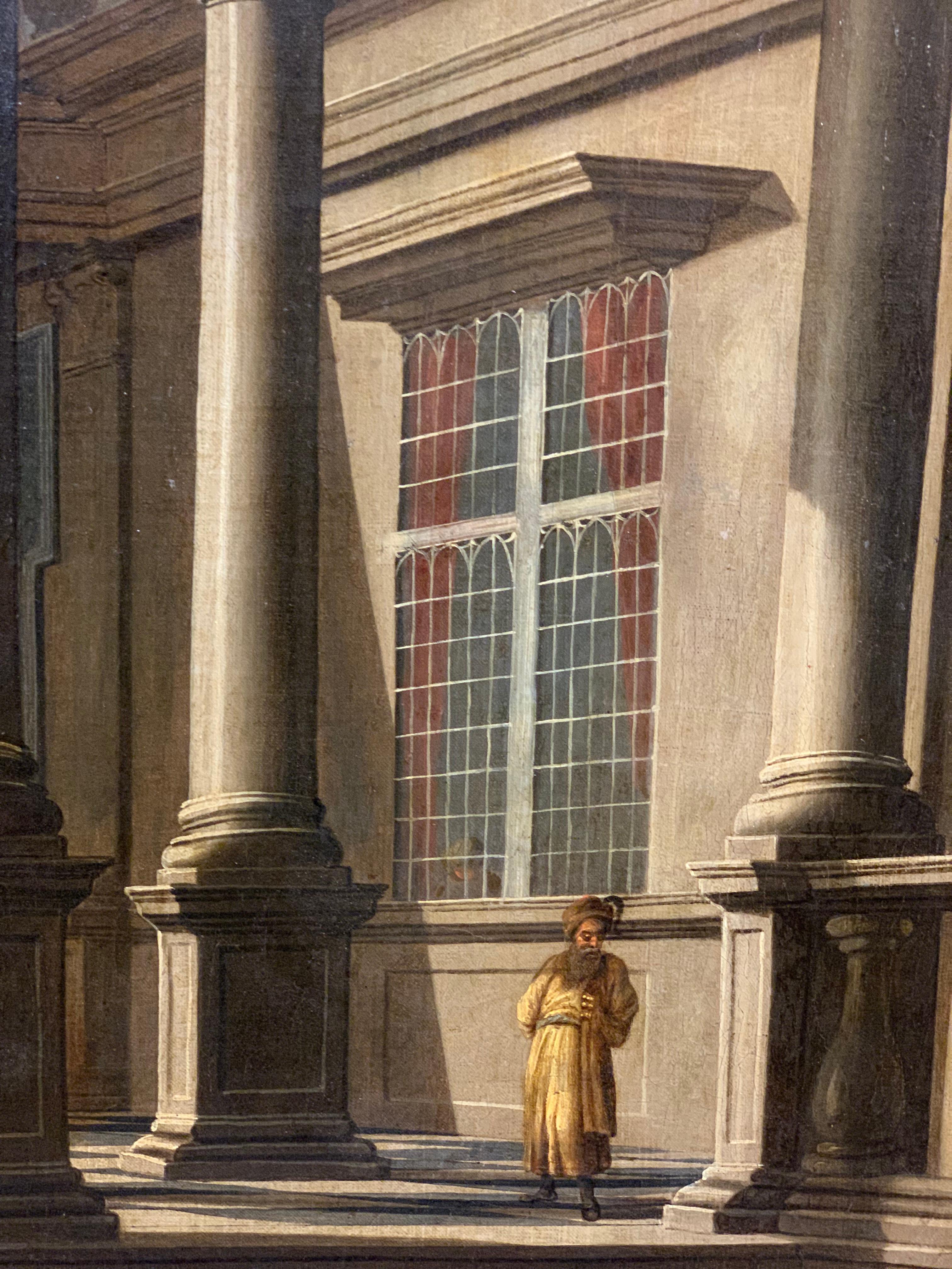 Italian Giuseppe Zais Studio, Neoclassical Architectural Caprice with Figures For Sale