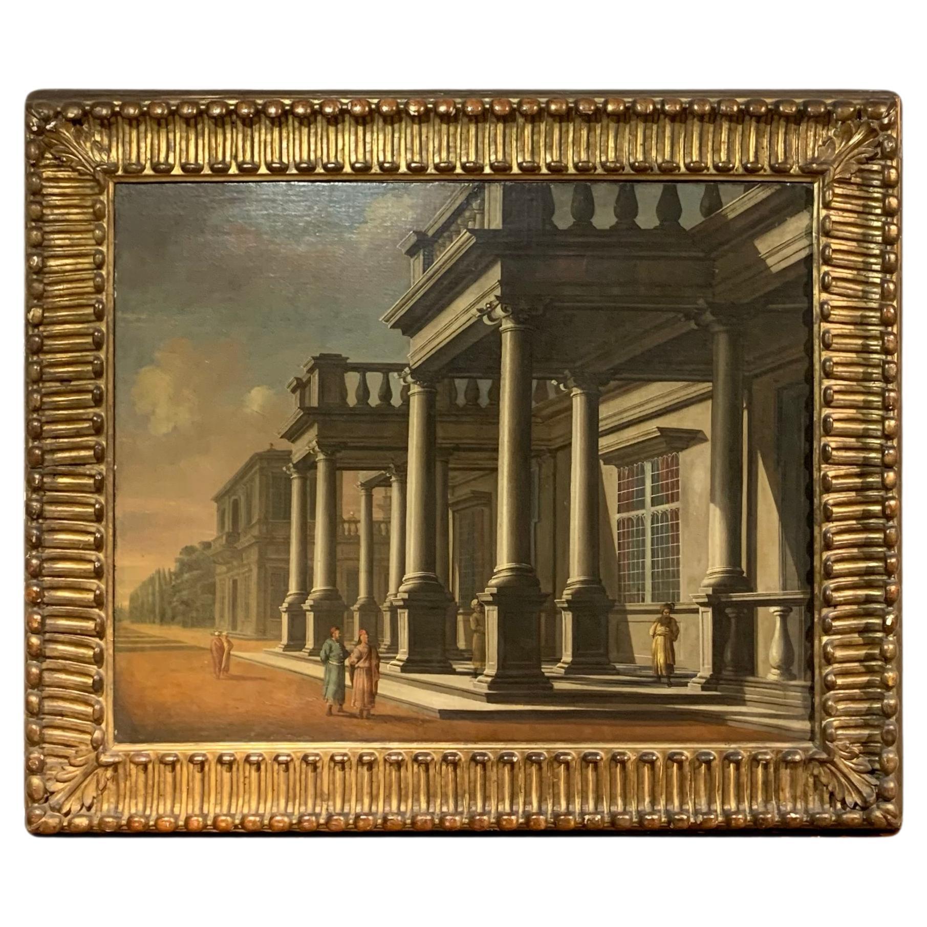 Giuseppe Zais Studio, Neoclassical Architectural Caprice with Figures For Sale