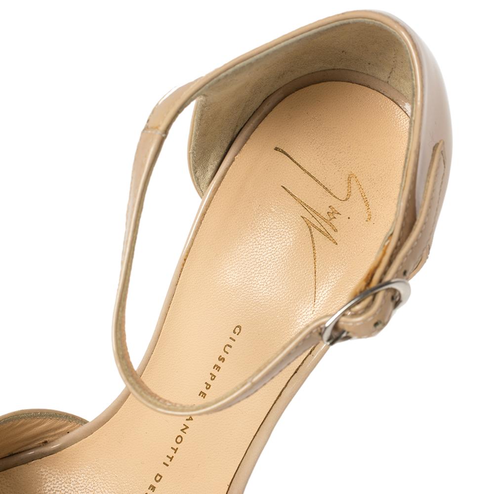 Giuseppe Zanoti Beige Peep Toe Platform Wedge Ankle Strap Sandals Size 37 For Sale 2