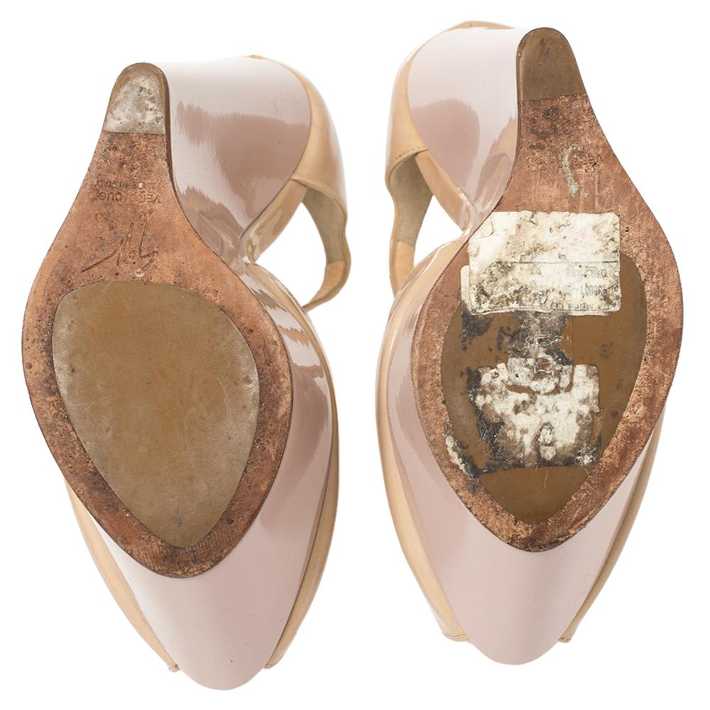 Giuseppe Zanoti Beige Peep Toe Platform Wedge Ankle Strap Sandals Size 37 For Sale 3