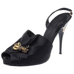 Giuseppe Zanoti Black Satin Bow Crystal Embellished Slingback Sandals Size 39