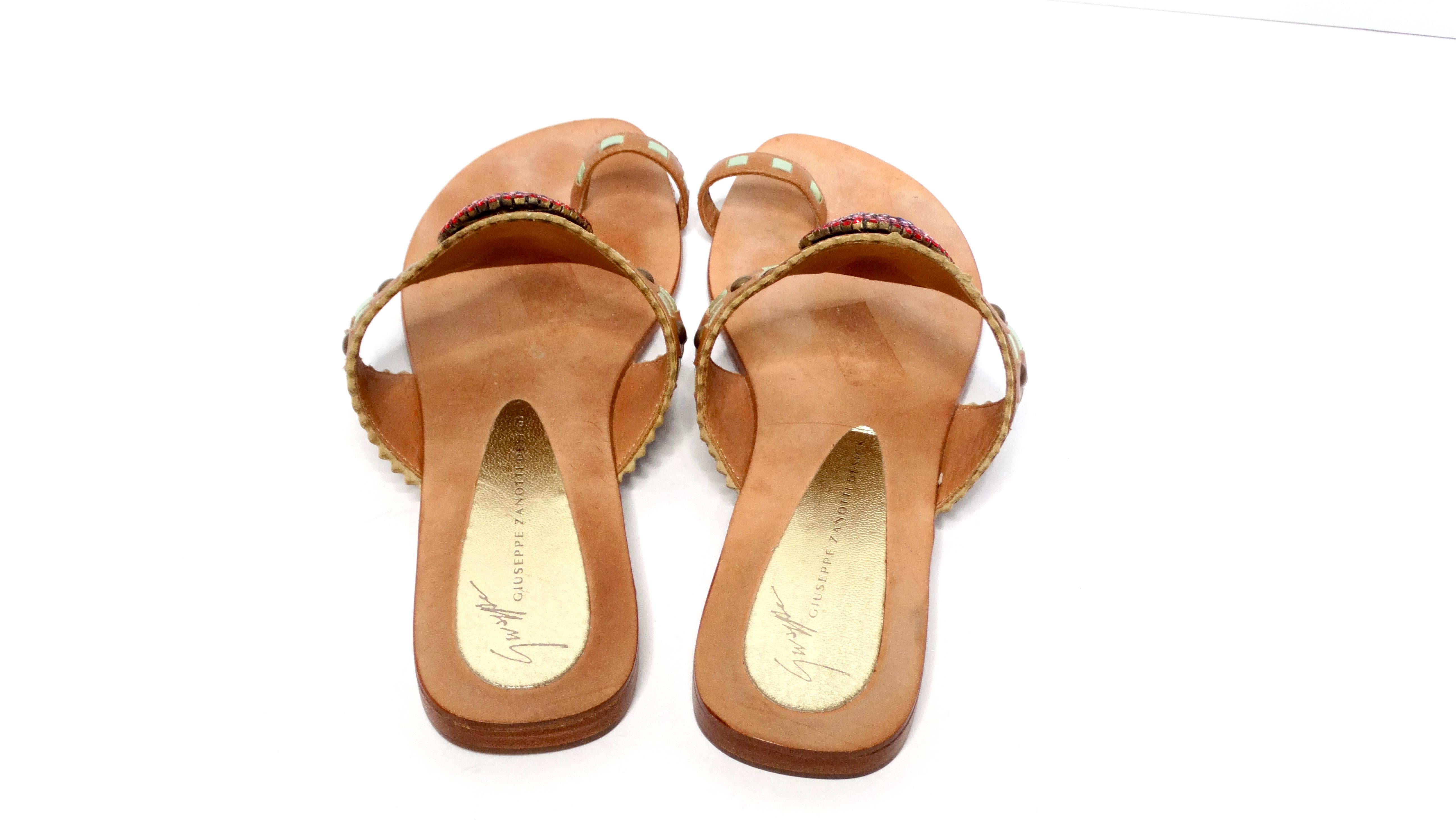 Giuseppe Zanoti Brown Leder Regenbogen Strass Sandalen Damen im Angebot