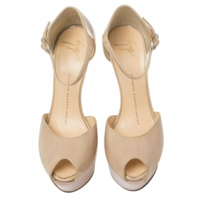 Giuseppe Zanoti Patent Leather Peep Toe Platform Wedge Strap Sandals Size 37 For Sale 1