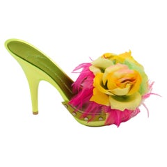 Giuseppe Zanotti 2000's Neon Flower & Feather Metallic Platform Mules Heels