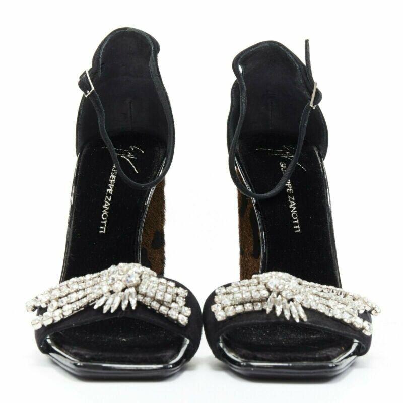 Black GIUSEPPE ZANOTTI 2017 Sabine black suede crystal embellished leopard sandal EU39 For Sale