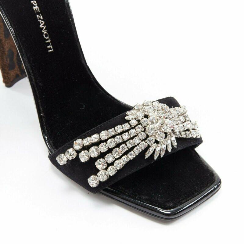GIUSEPPE ZANOTTI 2017 Sabine black suede crystal embellished leopard sandal EU39 For Sale 3