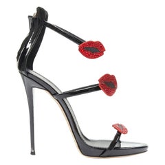 GIUSEPPE ZANOTTI 2018 Harmony Bouche black patent crystal lips sandals EU39