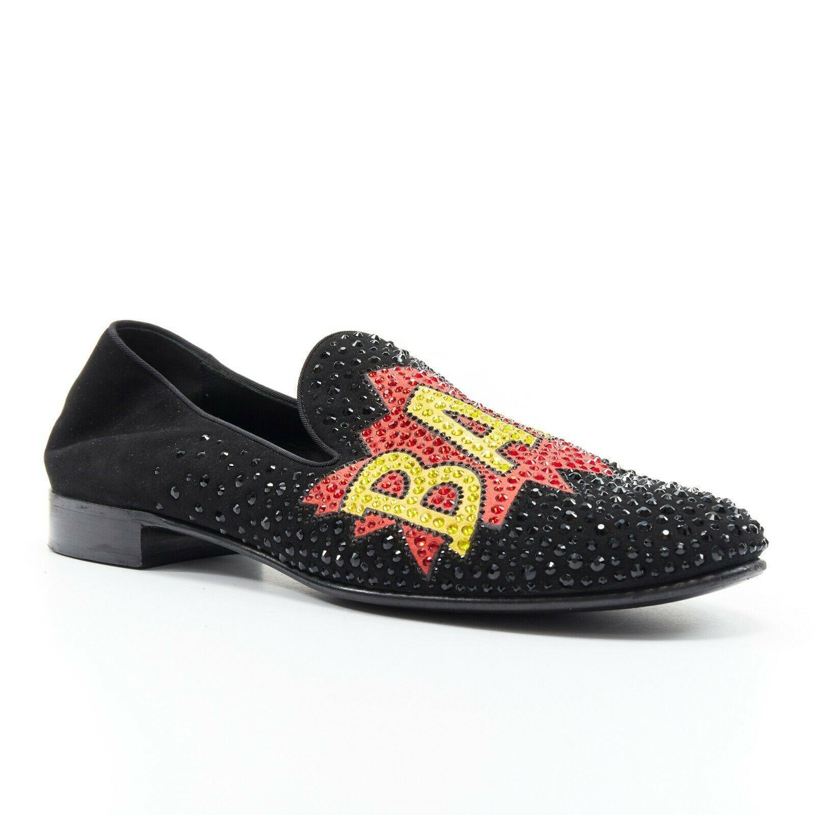 Black GIUSEPPE ZANOTTI 2019 Bam crystal embellished pop art black suede loafer EU44