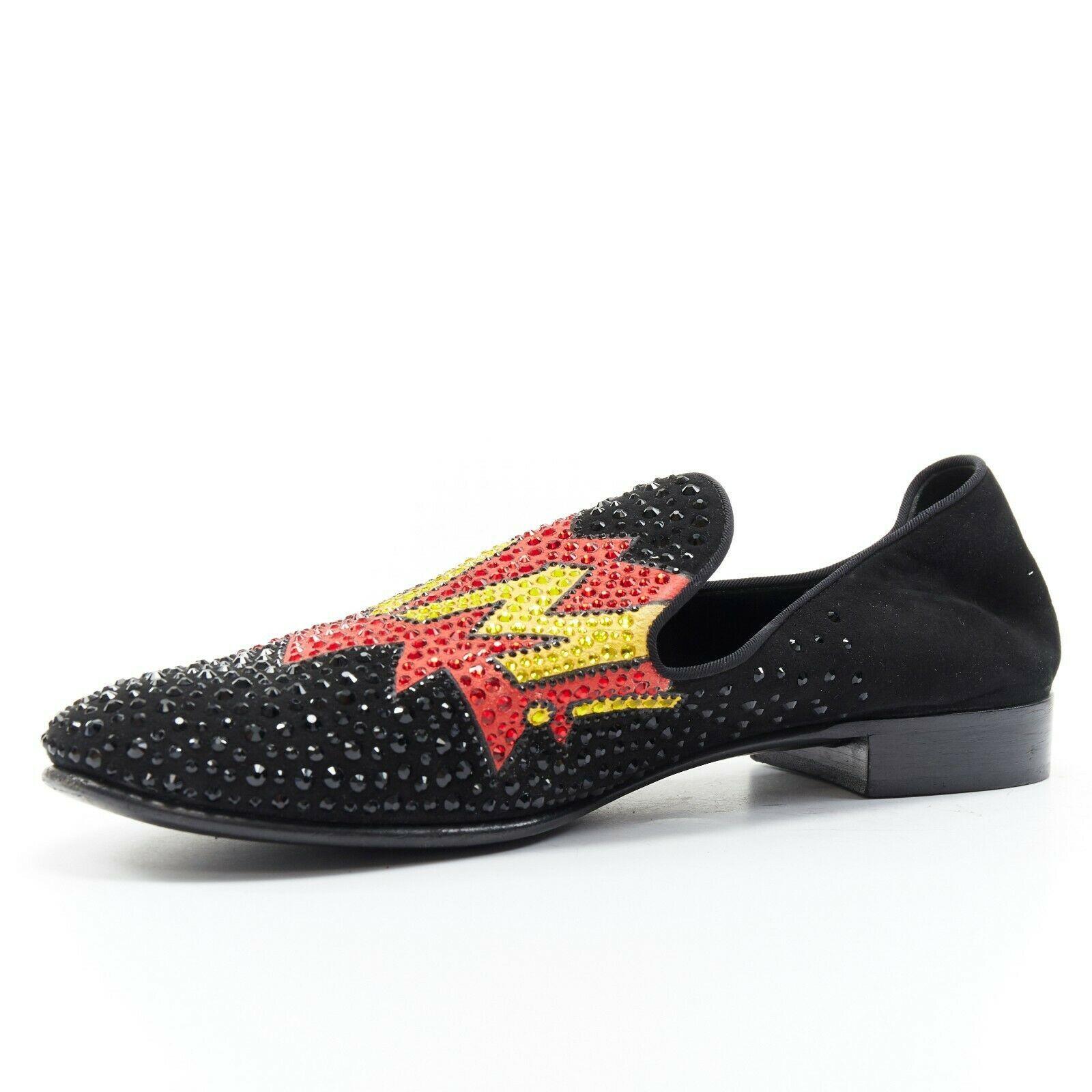 GIUSEPPE ZANOTTI 2019 Bam crystal embellished pop art black suede loafer EU44 In Excellent Condition In Hong Kong, NT