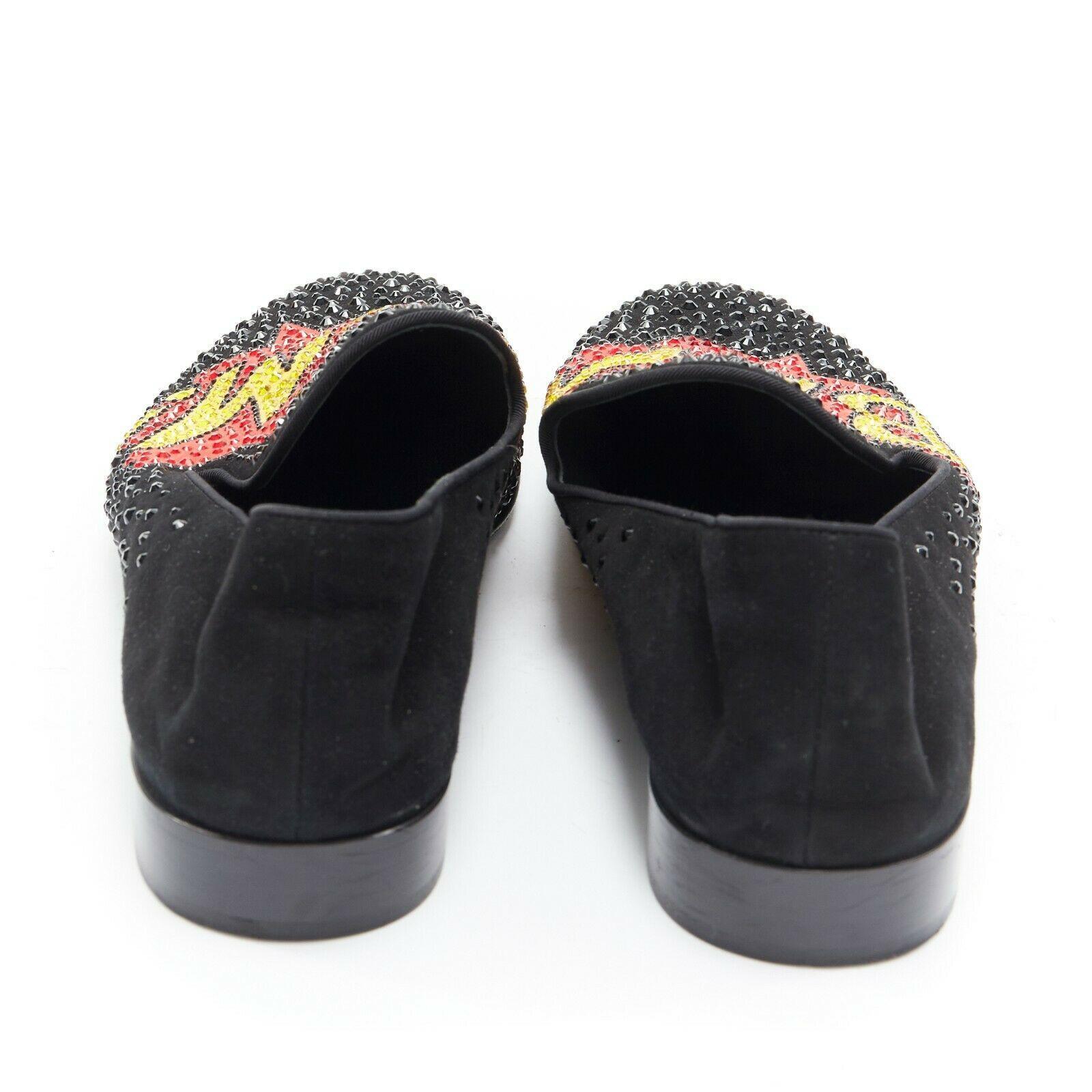 Men's GIUSEPPE ZANOTTI 2019 Bam crystal embellished pop art black suede loafer EU44