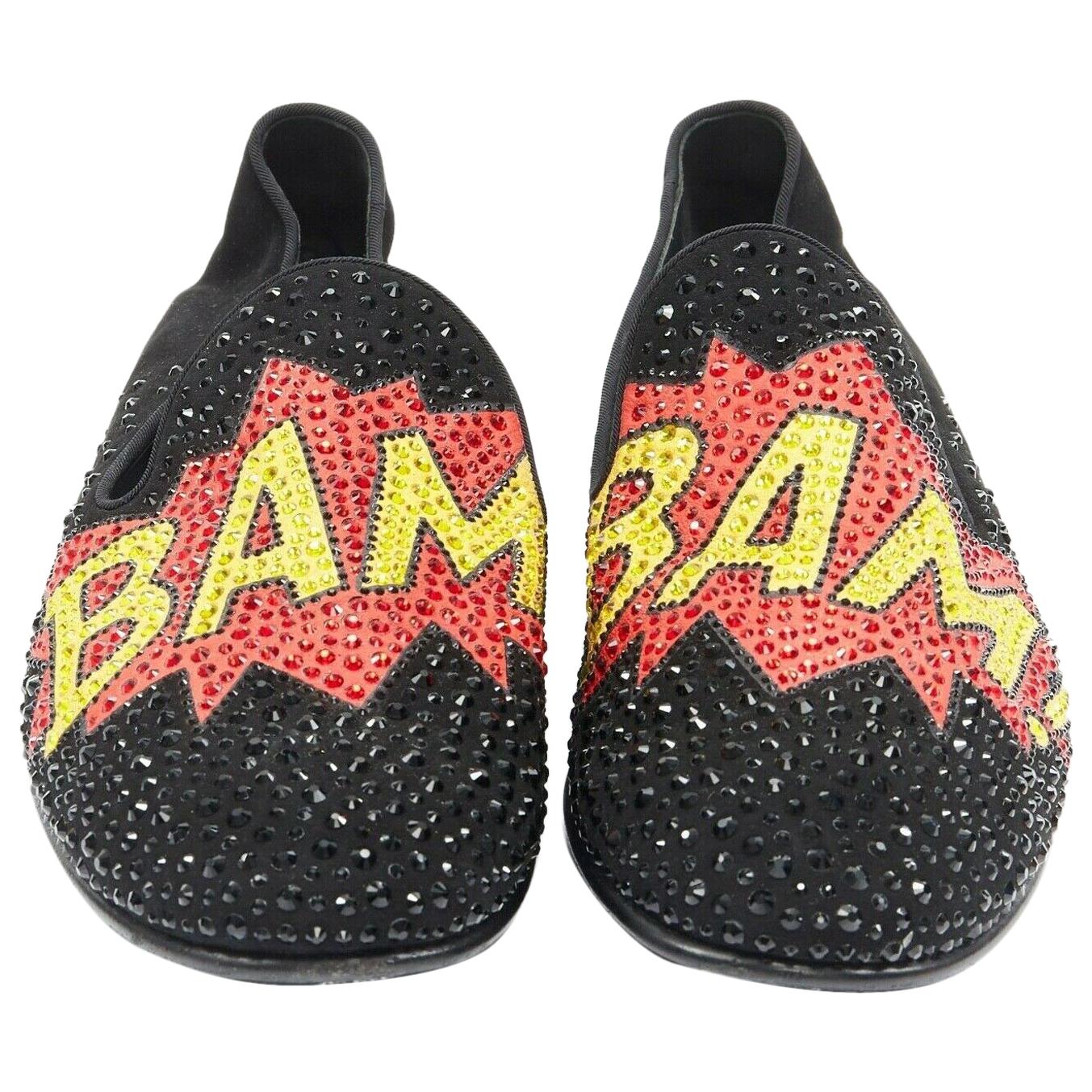 GIUSEPPE ZANOTTI 2019 Bam crystal embellished pop art black suede loafer EU44