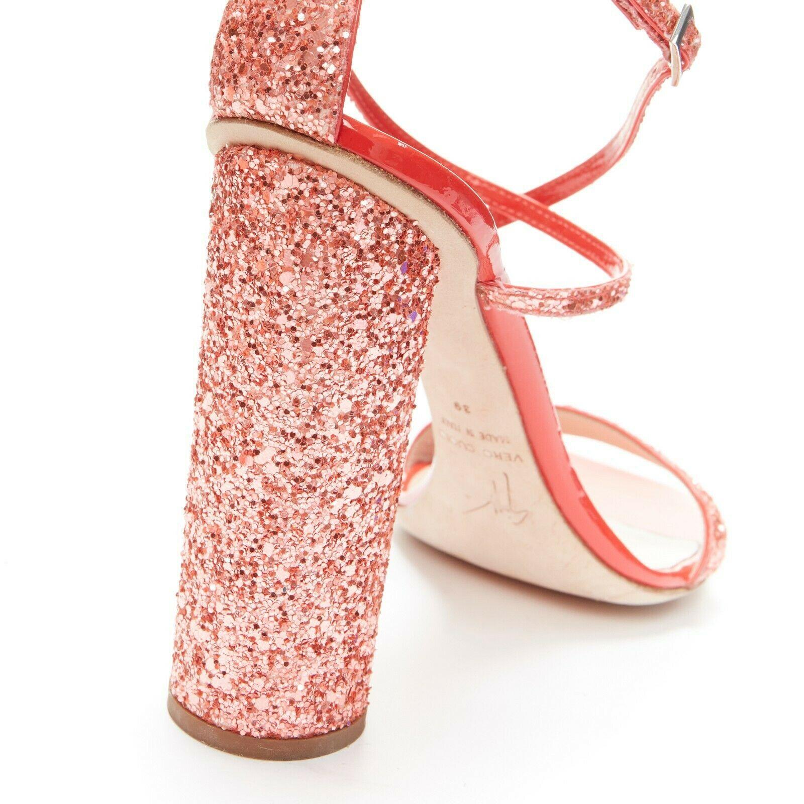 GIUSEPPE ZANOTTI 2019 Tara red glitter square toe chunky heel sandals EU39 3