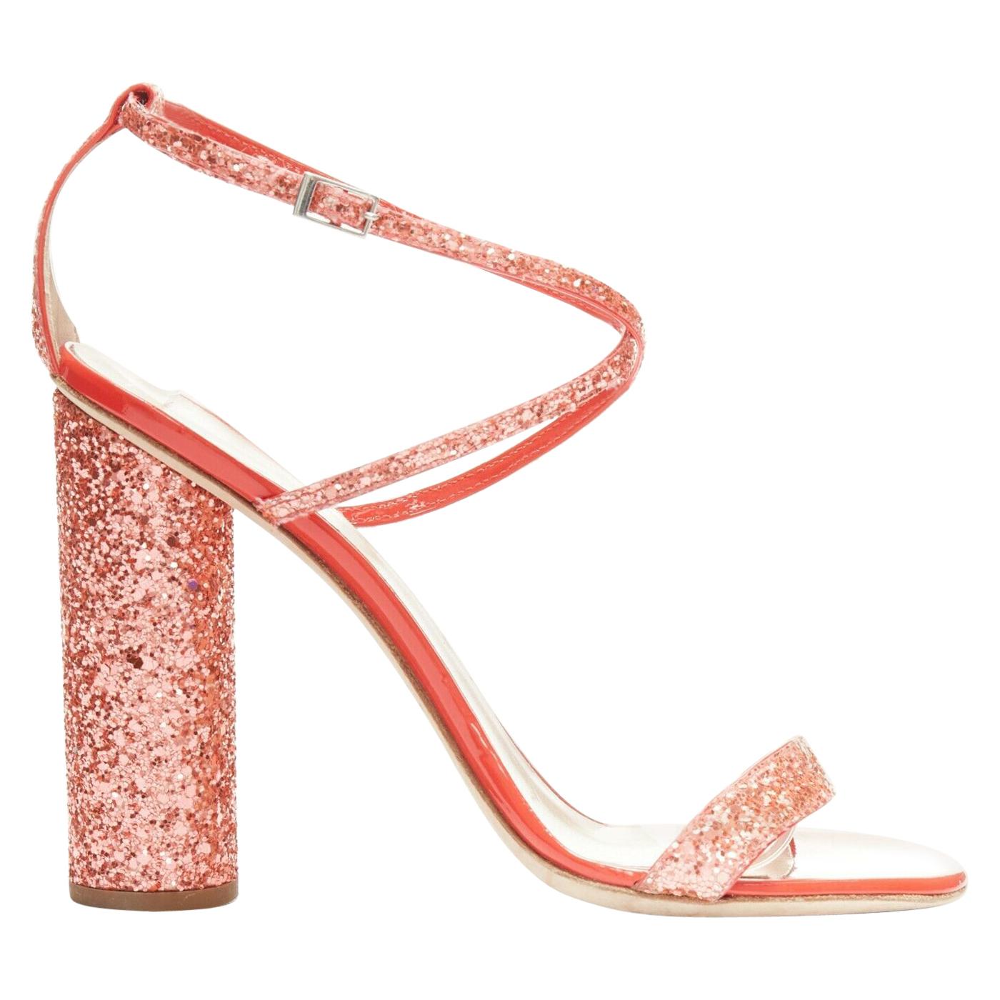 GIUSEPPE ZANOTTI 2019 Tara red glitter square toe chunky heel sandals EU39