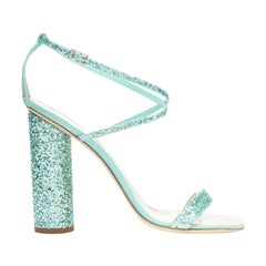 GIUSEPPE ZANOTTI 2019 Tara sky blue glitter square toe chunky heel sandals EU39