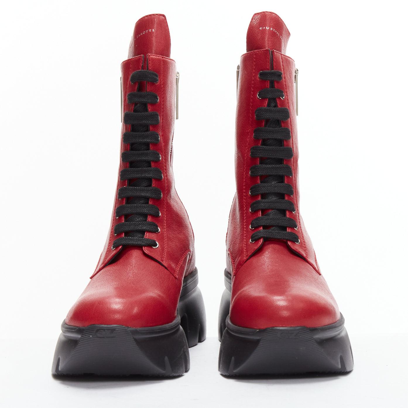 Red GIUSEPPE ZANOTTI Apocalypse red leather side zip combat boots EU39 For Sale