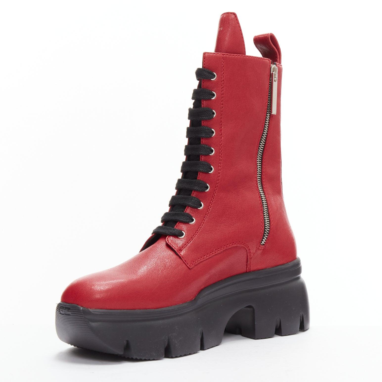 GIUSEPPE ZANOTTI Apocalypse red leather side zip combat boots EU39 In Good Condition For Sale In Hong Kong, NT