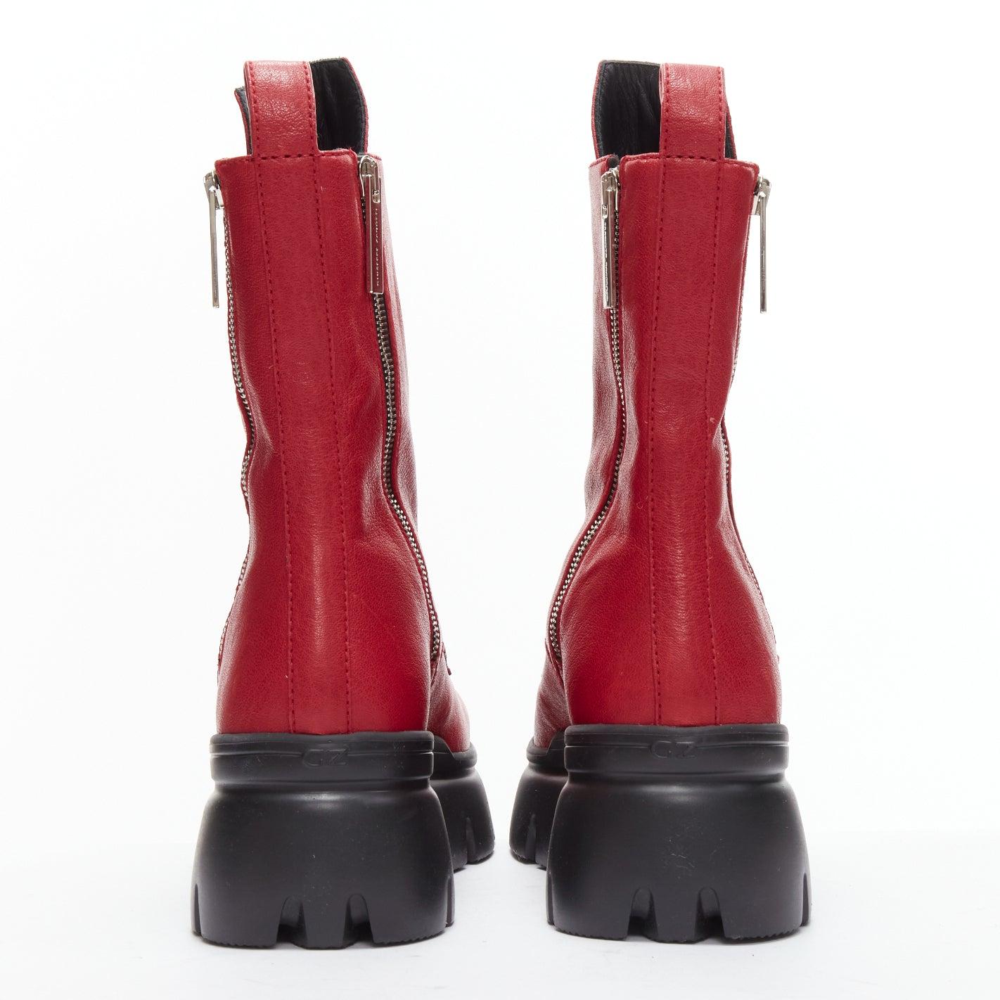 Women's GIUSEPPE ZANOTTI Apocalypse red leather side zip combat boots EU39 For Sale