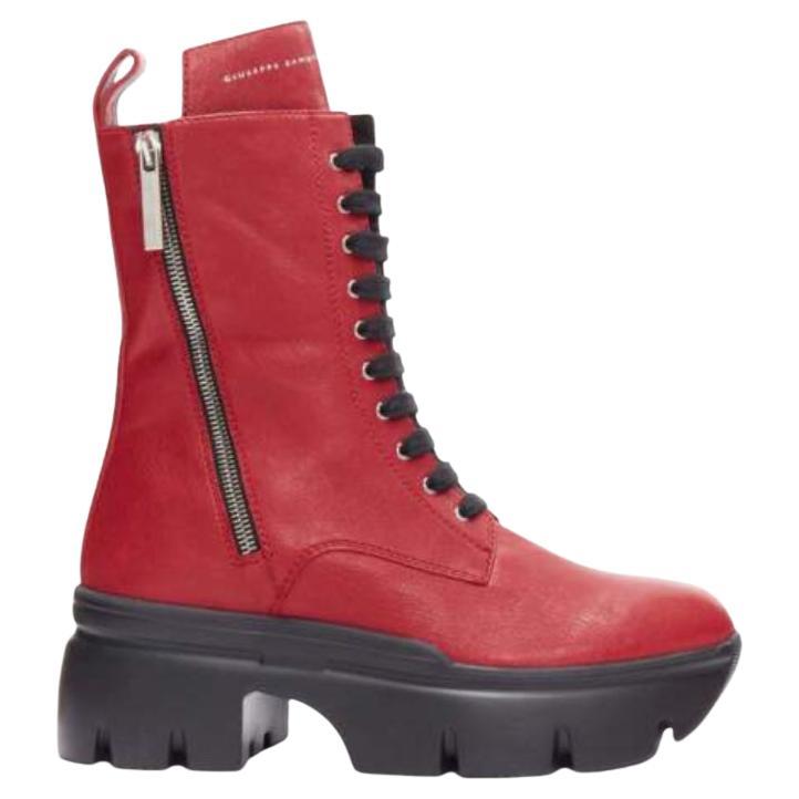 GIUSEPPE ZANOTTI Apocalypse red leather side zip combat boots EU39