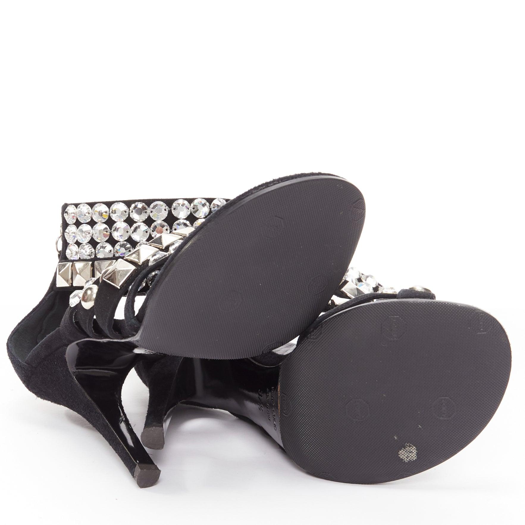 GIUSEPPE ZANOTTI BALMAIN Glam Rock crystal stud black suede strappy heel EU37.5 6
